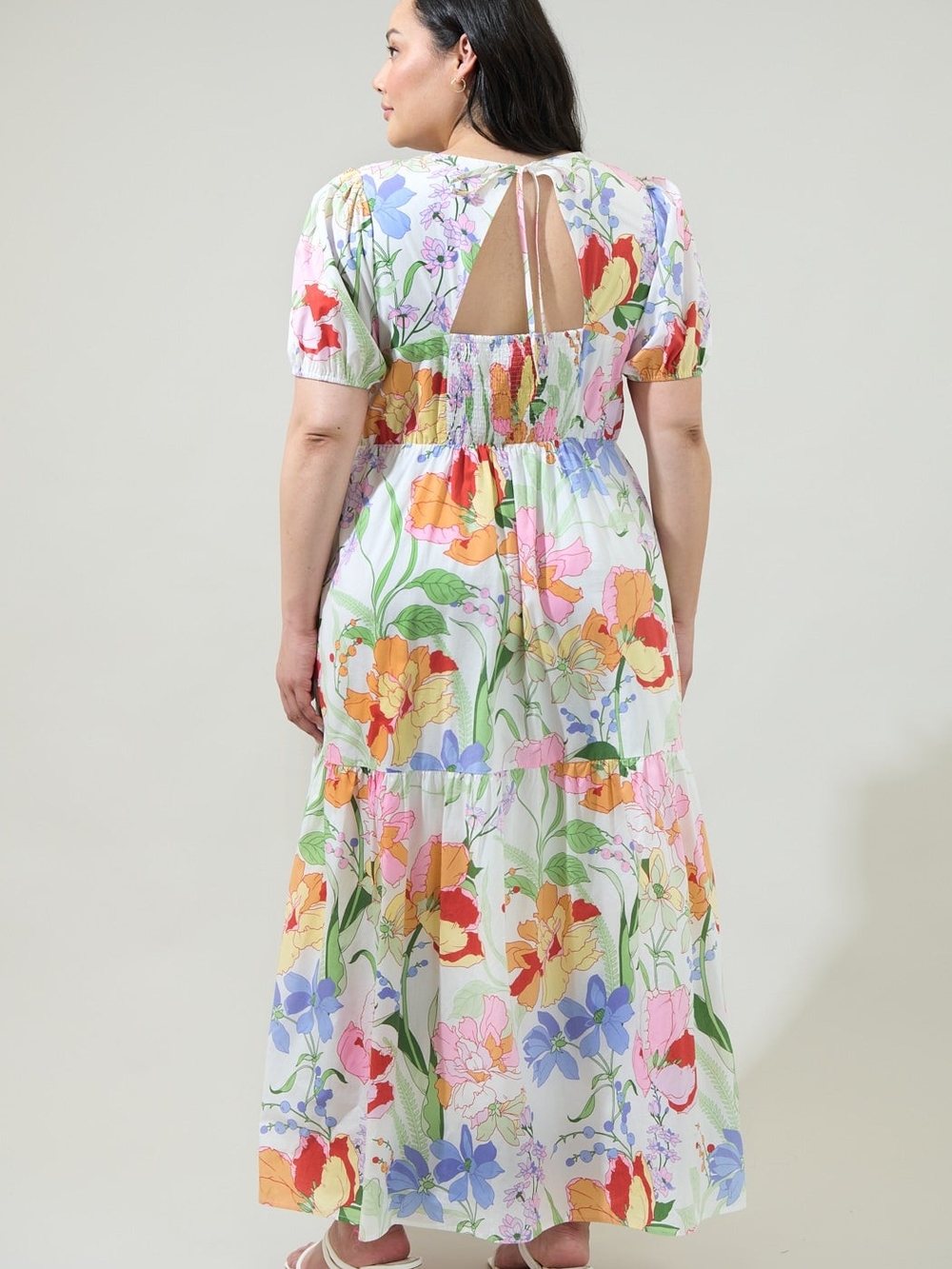 NWT Sugarlips Juliet Floral Tiered Maxi Dress White Multi 1X - Picture 5 of 6